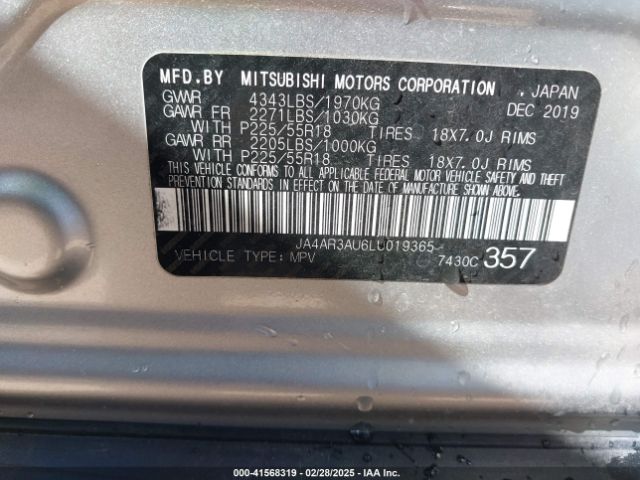 JA4AR3AU6LU019365 Mitsubishi Outlander Sport 2.0 Be Awc/2.0 Es Awc/2.0 Se Awc/2.0 Sp Awc