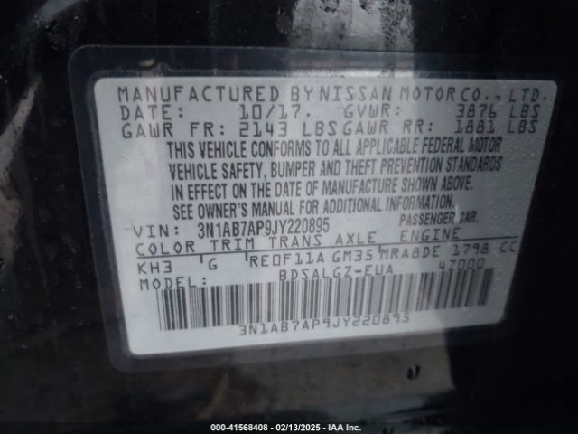 3N1AB7AP9JY220895 Nissan SENTRA SL