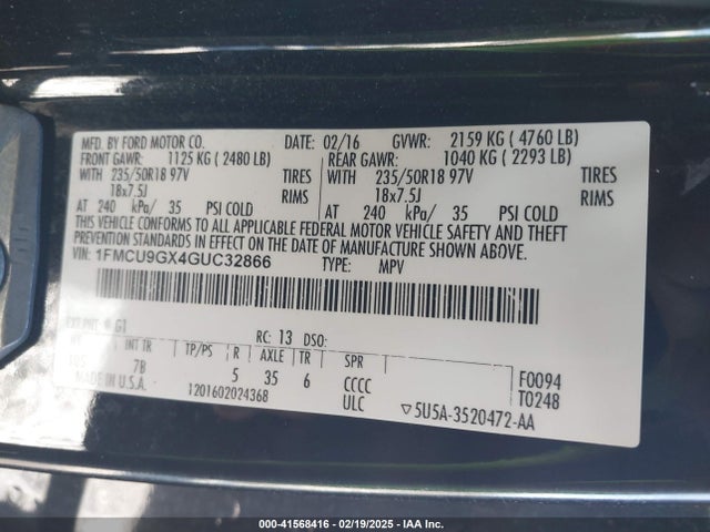 1FMCU9GX4GUC32866 Ford ESCAPE SE