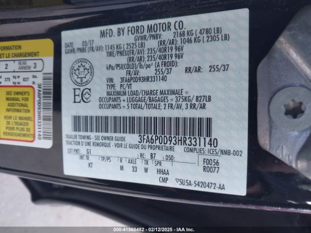 3FA6P0D93HR331140 Ford Fusion Titanium
