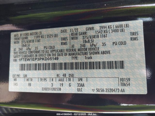 1FTEW1EP3PKD05149 Ford F-150 Xlt