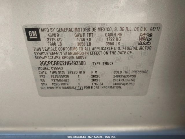 3GCPCREC2HG493300 Chevrolet Silverado 1500 1lt