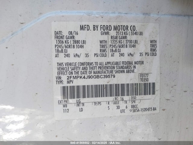 Ford EDGE SEL 2016 2FMPK4J90GBC39579 Image 9