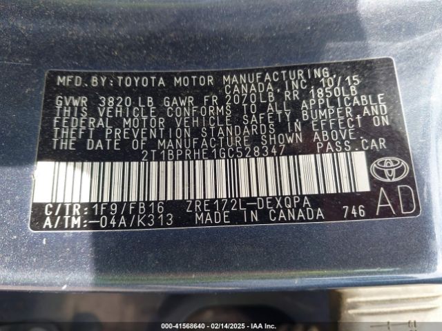 2T1BPRHE1GC528347 Toyota Corolla Le Eco