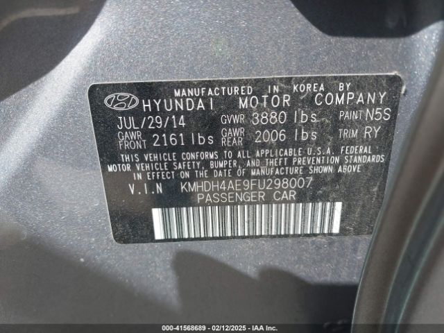KMHDH4AE9FU298007 Hyundai ELANTRA SE
