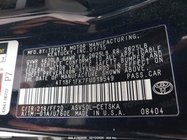 Toyota CAMRY SE 2015 4T1BF1FK7FU019549 Image 9
