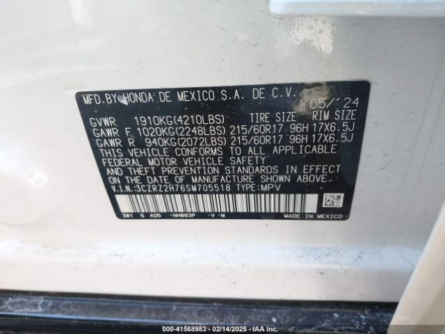 3CZRZ2H76SM705518 Honda Hr-v Awd Ex-l