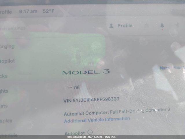 5YJ3E1EA5PF598393 Tesla Model 3 Rear-wheel Drive