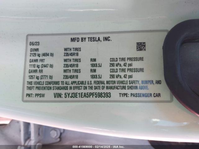 5YJ3E1EA5PF598393 Tesla Model 3 Rear-wheel Drive