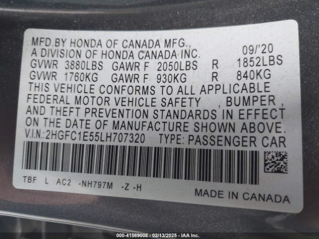 2HGFC1E55LH707320 Honda CIVIC SI SEDAN