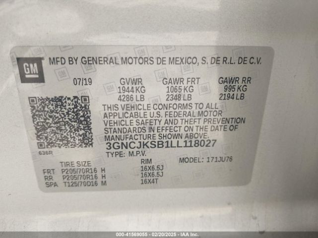 3GNCJKSB1LL118027 Chevrolet Trax Fwd Ls