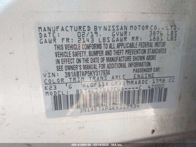 Nissan SENTRA SV 2019 3N1AB7AP5KY317934 Image 9