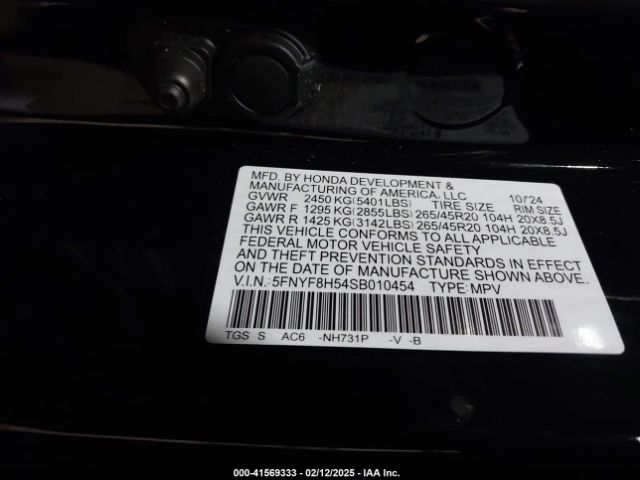 5FNYF8H54SB010454 Honda Passport Awd Ex-l