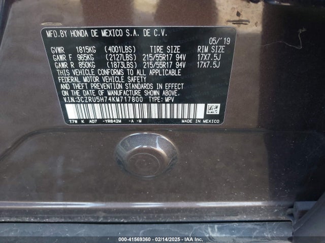 Honda r18z9 2019 3CZRU5H74KM717800 Image 9