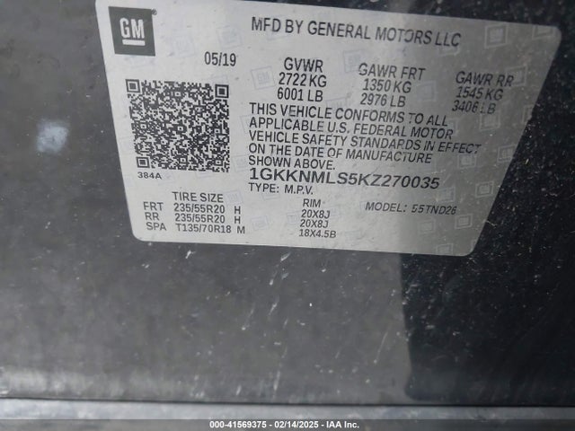 1GKKNMLS5KZ270035 GMC Acadia Slt-1