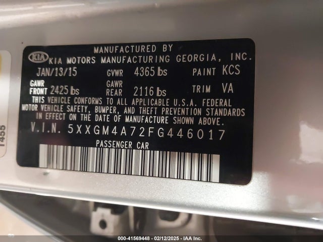 5XXGM4A72FG446017 KIA Optima Lx