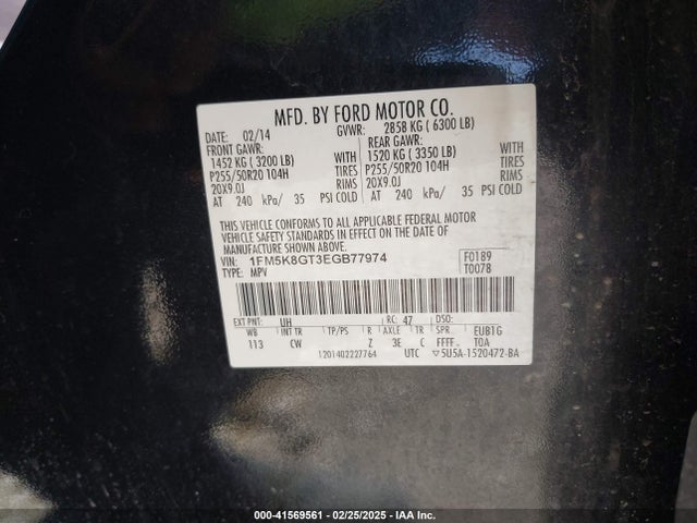 Ford EXPLORER SPORT 2014 1FM5K8GT3EGB77974 Image 9