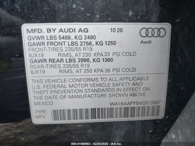 WA1BAAFY5M2013887 Audi Q5 Premium Plus 45 Tfsi Quattro S Tronic