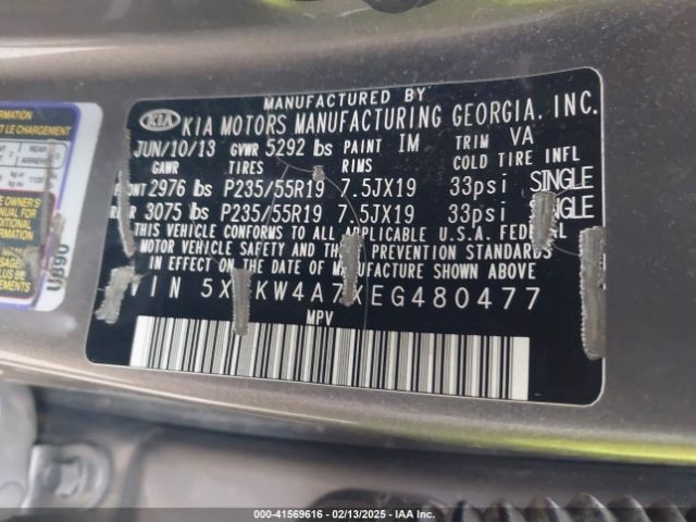 5XYKW4A7XEG480477 KIA SORENTO SX