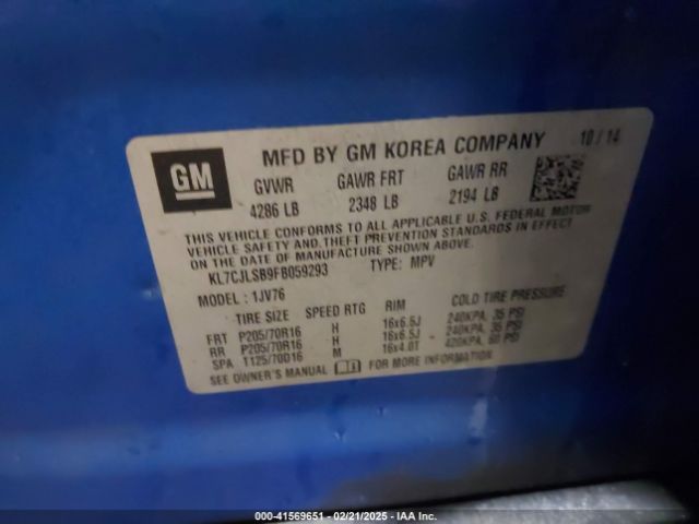 KL7CJLSB9FB059293 Chevrolet Trax Lt