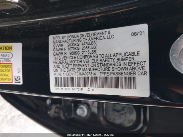 1HGCV1F31MA097314 Honda Accord Sport