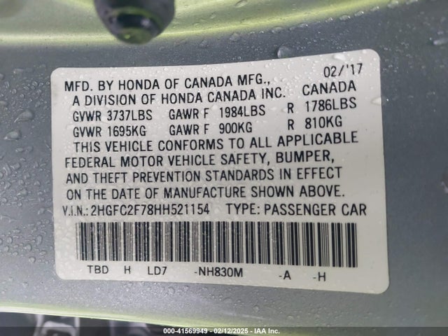 Honda CIVIC EX 2017 2HGFC2F78HH521154 Image 9