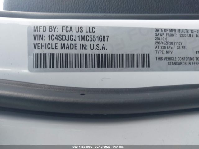 1C4SDJGJ1MC551687 Dodge Durango Srt 392 Awd