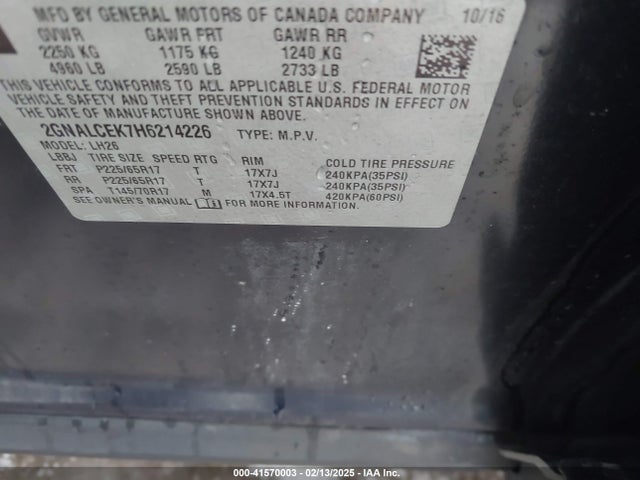 Chevrolet EQUINOX LT 2017 2GNALCEK7H6214226 Image 9