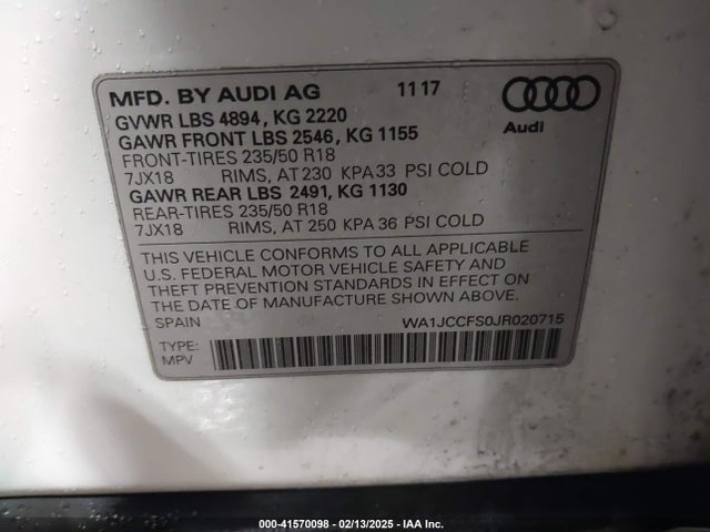 2018 AUDI Q3 WA1JCCFS0JR020715 Photo 8