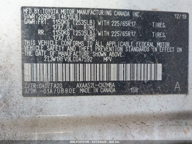 2T3W1RFV9LC047592 Toyota Rav4 Xle