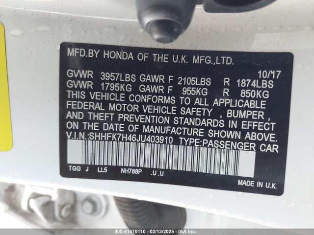 SHHFK7H46JU403910 Honda Civic Sport