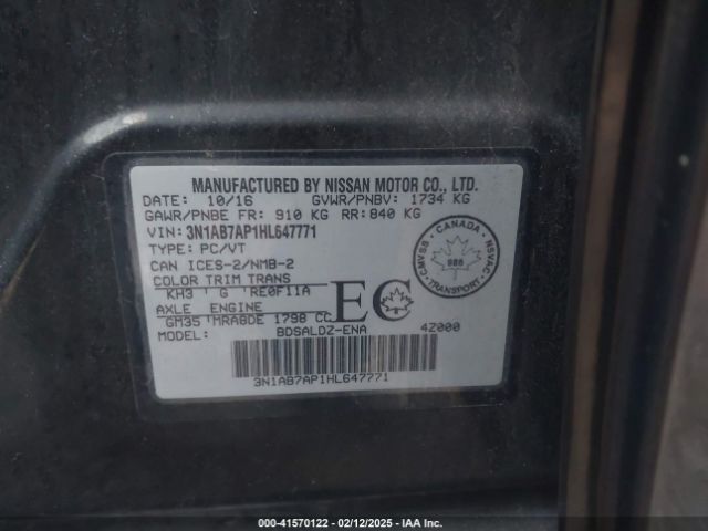 3N1AB7AP1HL647771 Nissan Sentra S/sl/sr/sv