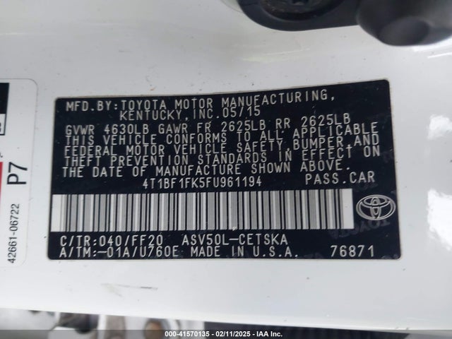 Toyota CAMRY SE 2015 4T1BF1FK5FU961194 Image 9
