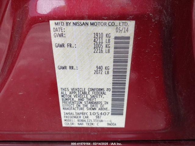 Nissan Altima 2.5 Sv 2015 1N4AL3AP8FC105407 Image 9