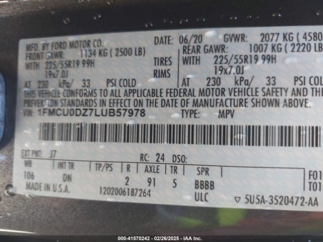 1FMCU0DZ7LUB57978 Ford Escape Titanium Hybrid