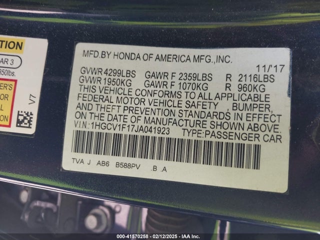 1HGCV1F17JA041923 Honda ACCORD LX