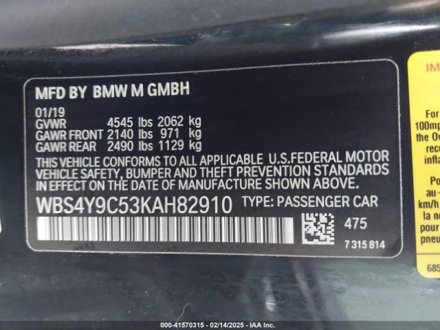 WBS4Y9C53KAH82910 BMW M4