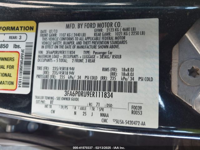 3FA6P0RU9ER111834 Ford Fusion Hybrid Titanium