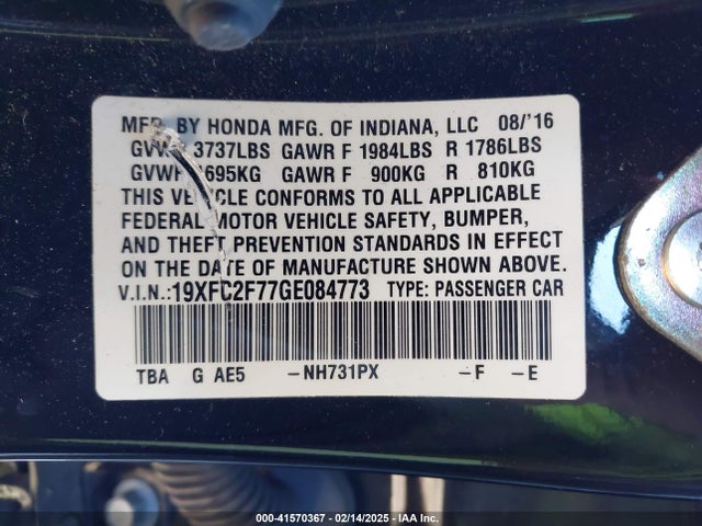 Honda CIVIC EX 2016 19XFC2F77GE084773 Image 9