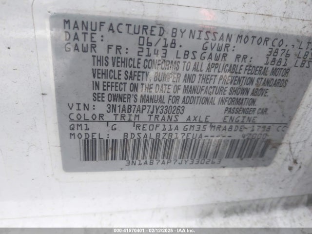 3N1AB7AP7JY330263 Nissan SENTRA S
