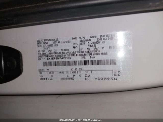 1FTEX1EP2MFA20136 Ford F-150 Xl