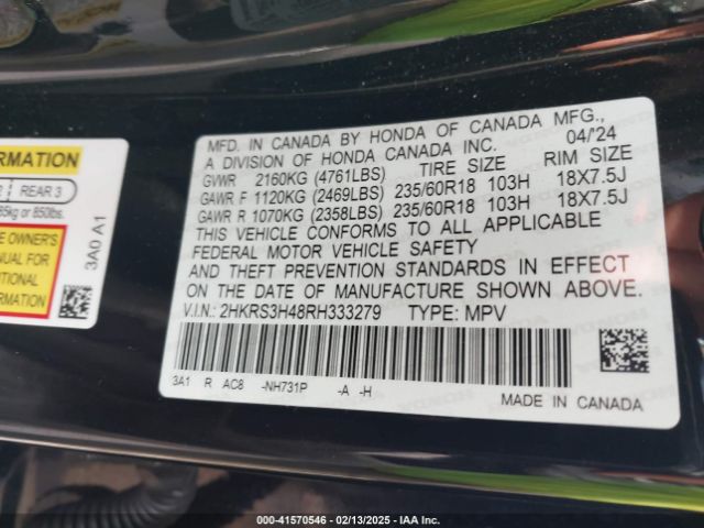 2HKRS3H48RH333279 Honda Cr-v Ex 2wd
