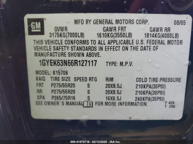 2006 CADILLAC ESCALADE 1GYEK63N66R127117 Photo 8