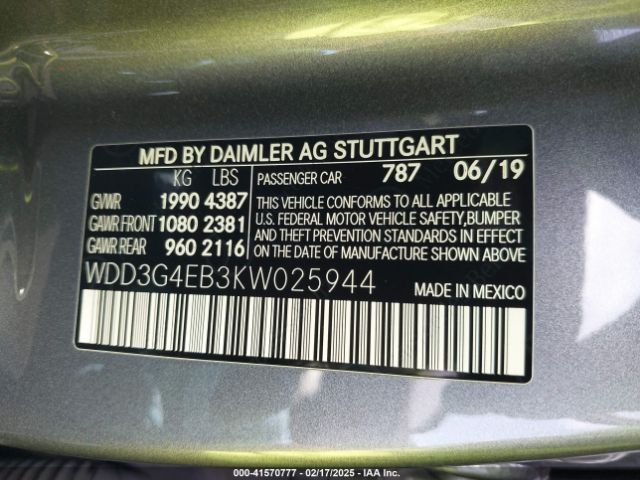 WDD3G4EB3KW025944 Mercedes-Benz A 220