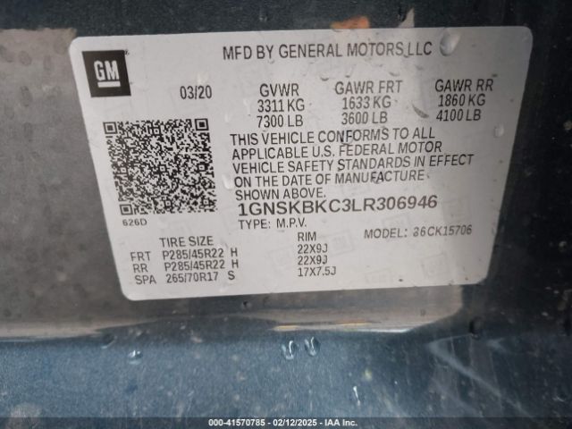1GNSKBKC3LR306946 Chevrolet Tahoe 4wd Lt