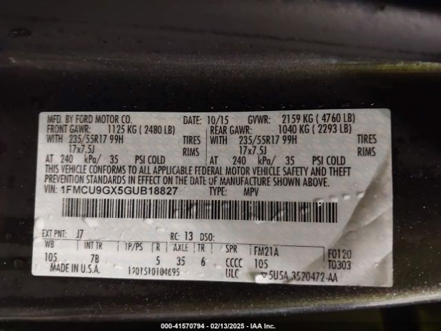 1FMCU9GX5GUB18827 Ford ESCAPE SE