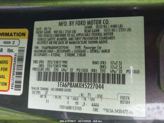 1FA6P8AMXH5227044 Ford Mustang V6