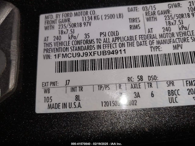 1FMCU9J9XFUB94911 Ford Escape Titanium