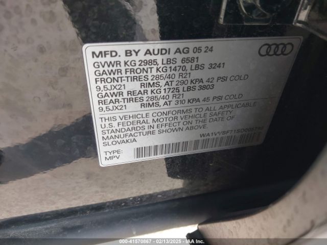 WA1VVBF71SD005799 Audi Q7 Prestige 55 Tfsi Quattro Tiptronic