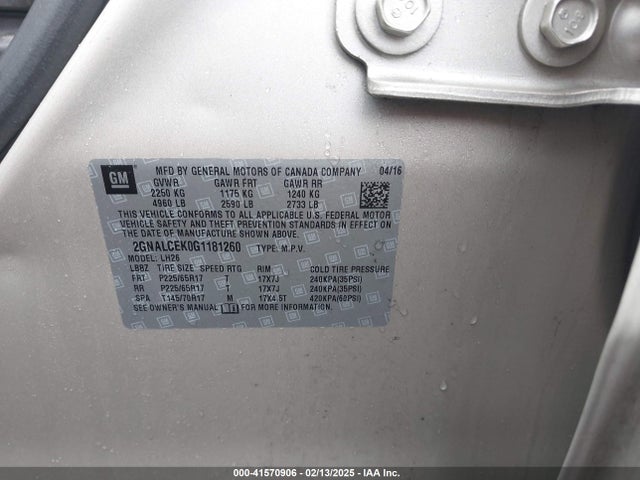 Chevrolet EQUINOX LT 2016 2GNALCEK0G1181260 Image 9